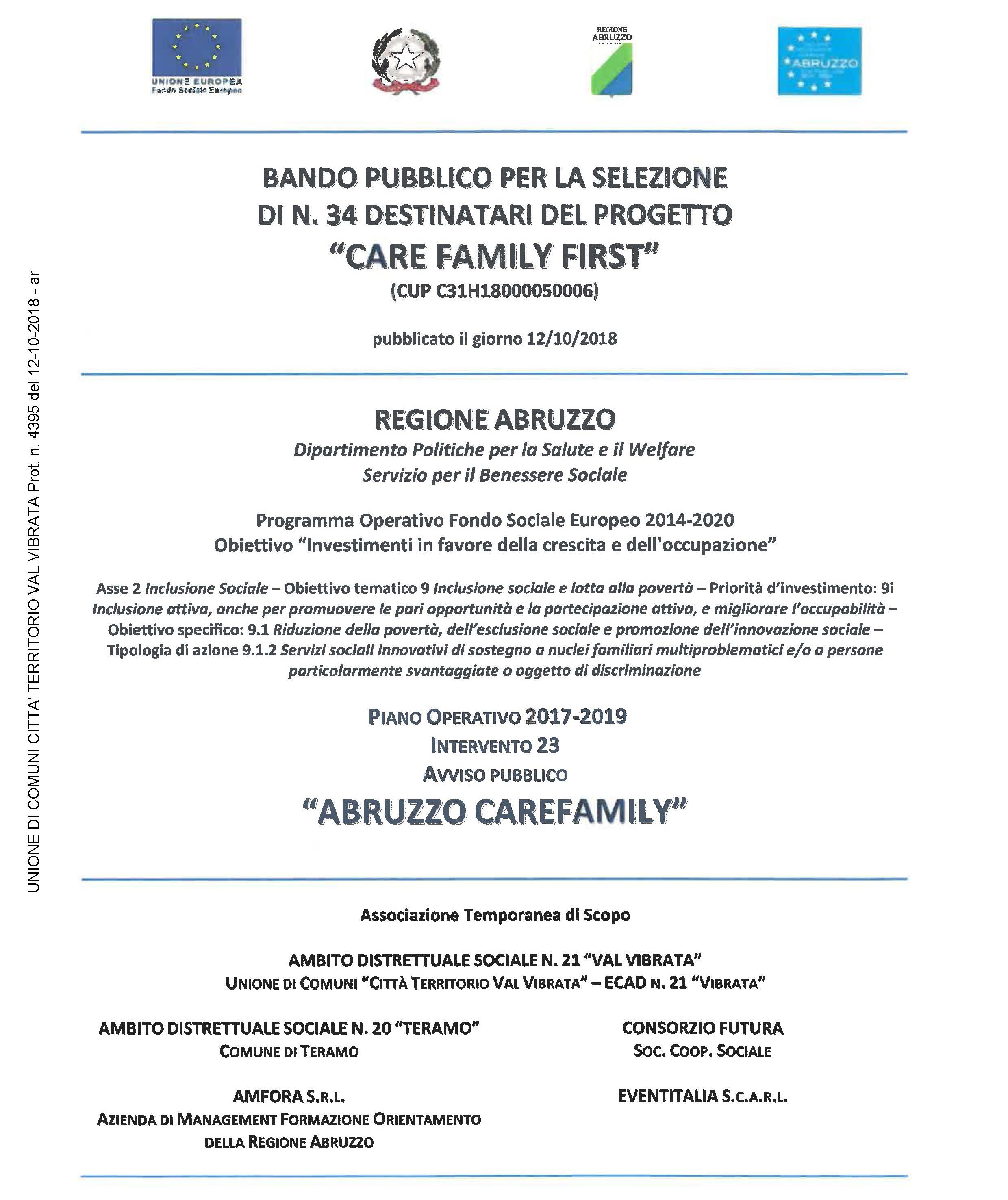 BANDO PUBBLICO "CARE FAMILY FIRST"